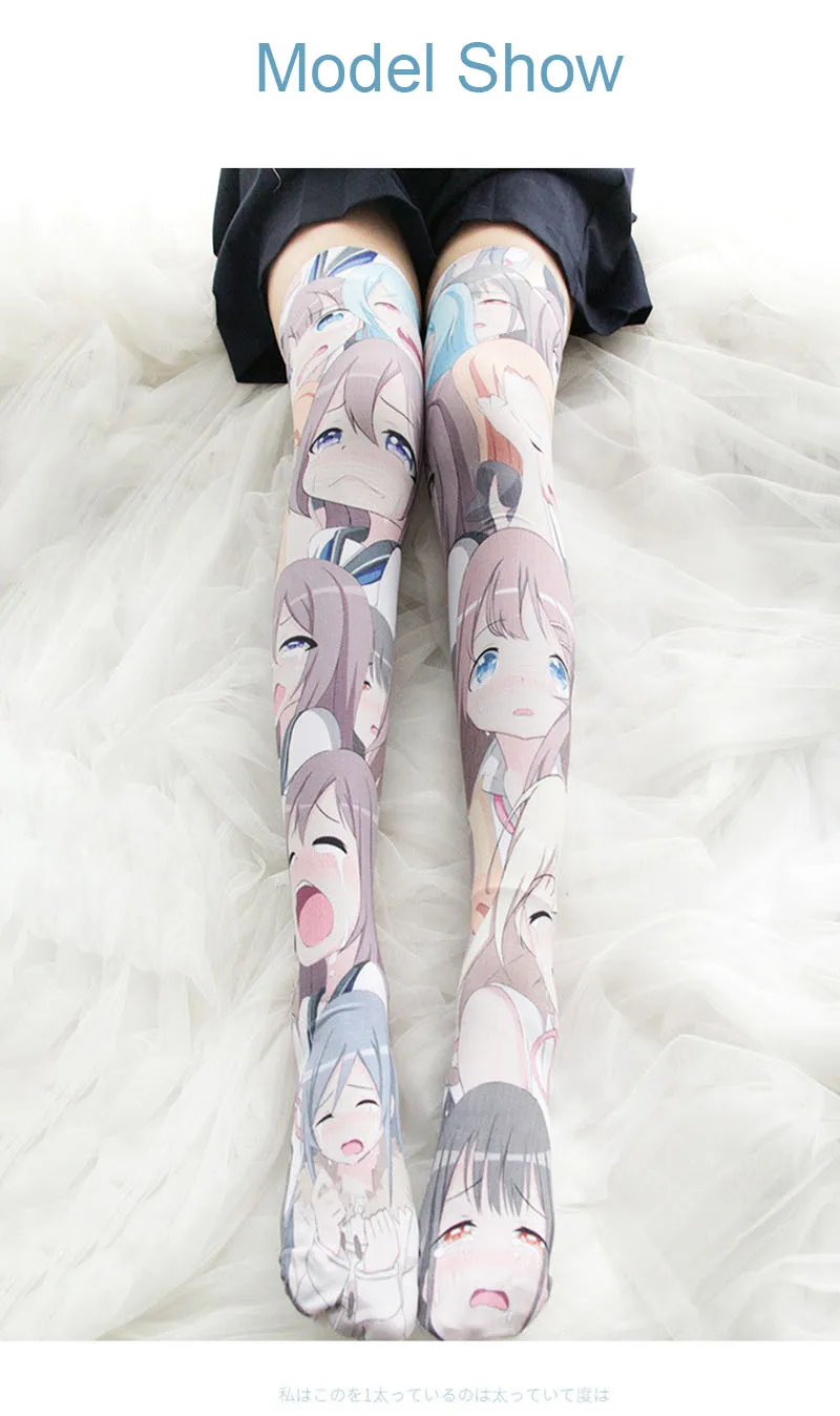 Японское аниме плачущие 3D печати Лолита Чулки Косплей анимированные носки Kawaii до бедра школьный носок выше колена чулки
