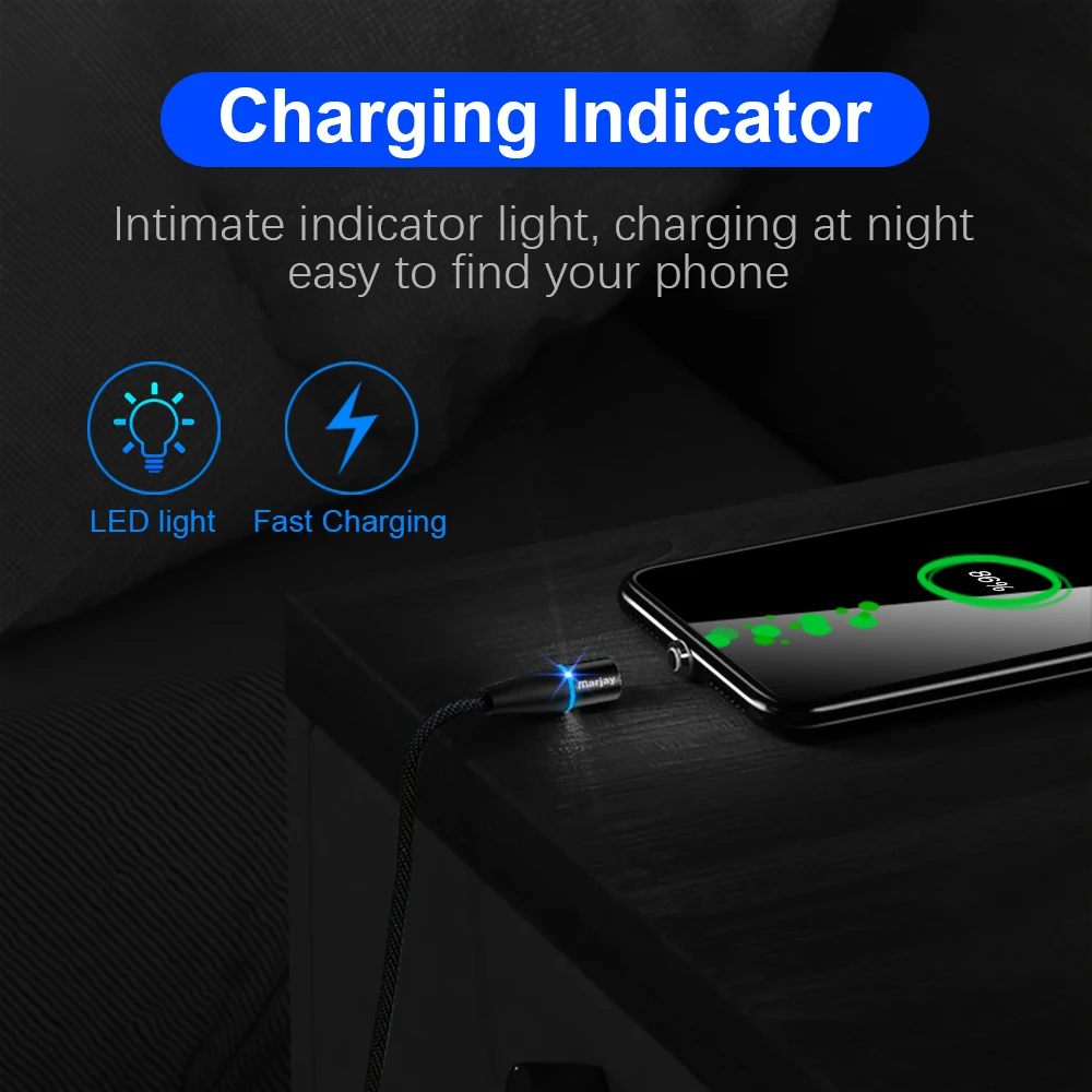 Магнитный Micro USB кабель Marjay для iphone, samsung, Xiaomi, usb type C, 3A, быстрая зарядка, магнитное зарядное устройство, адаптер, кабели для мобильных телефонов