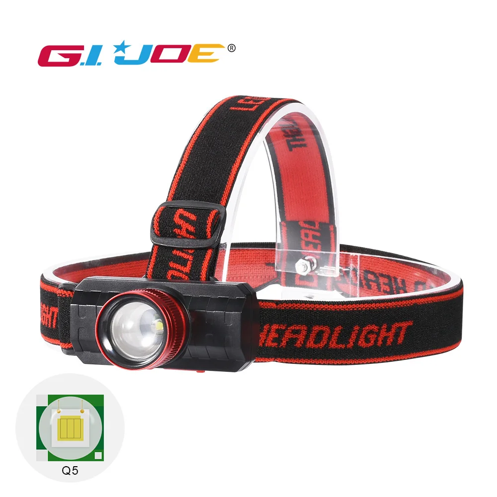 

GIJOE Q5 led headlamp built in battery usb rechargeable 4 modes headlight zoom super bright portable spotlight waterproof torch