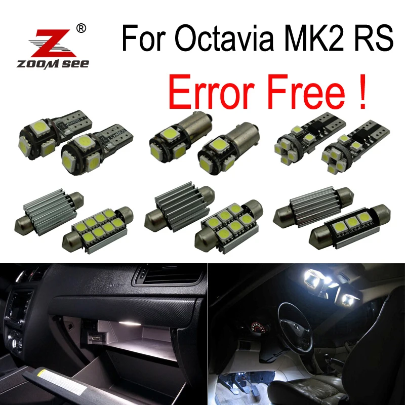12pcs license plate lamp LED bulb font b Interior b font dome Light Kit for Skoda