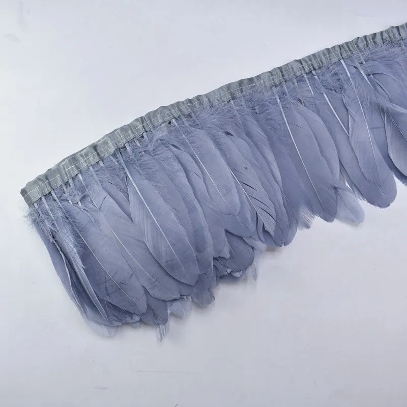 Гусиное перо планки 2 м/лот окрашенные настоящие гуси перо ленты с бахромой для платья юбка Ткань Пояс декоративная одежда - Цвет: Gray