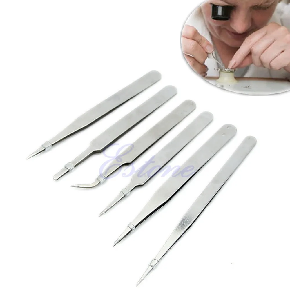 

Stainless Steel 6Pcs Anti-static Tweezer Jewelry Tool Maintenance Tool TS10-15
