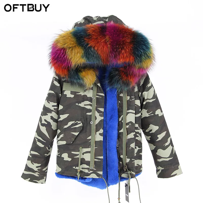17 OFTBUY/ Новые камуфляжные парки зимняя куртка женская парка пальто из натурального меха енота с большим меховым воротником и капюшоном теплая толстая - Цвет: 17