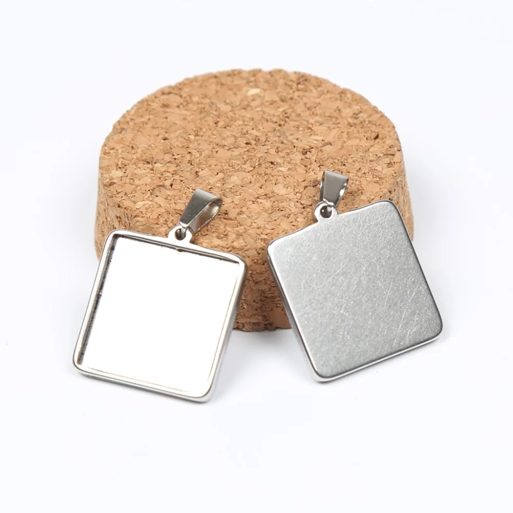 

reidgaller 10pcs stainless steel 20mm 25mm 30mm square cabochon settings diy blank bezel pedant base trays for jewelry making