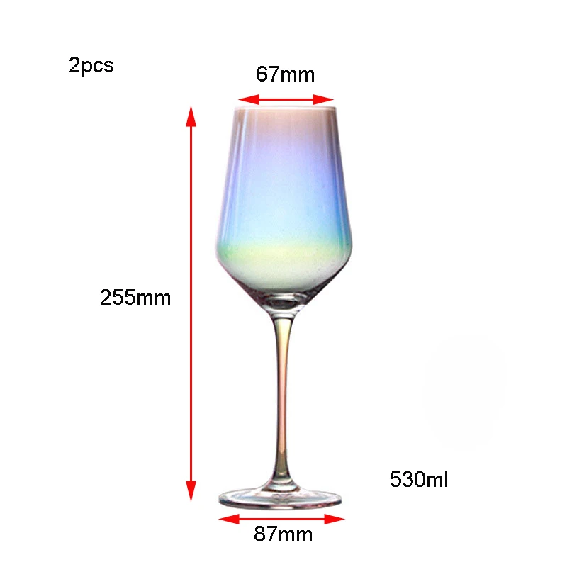 2 шт./компл. Высокое качество без примесей свинца и с украшением в виде кристаллов вина Стекло высокое бокал для шампанского, радужная чашка ионно-покрытием красочные вина Стекло e посуда для напитков - Цвет: 2pcs   530ml