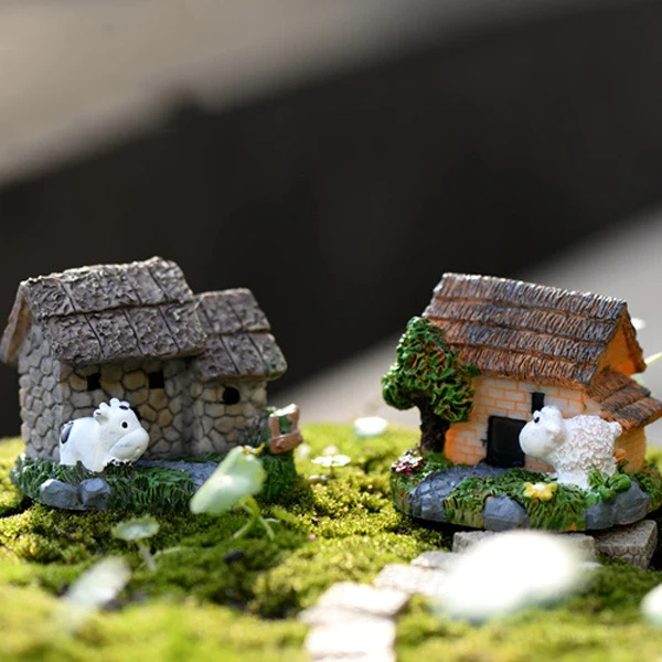 2 unids cabina de aves de corral casa pequeña casa de hadas del jardÃn en miniatura.jpg Jardin cabaña decoración