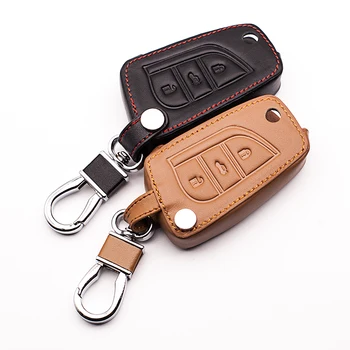 

3 button leather car key bag for Toyota Camry Prado Highlander Corolla REIZ Crown RAV4 FOB Cover Protective Bracket key cover