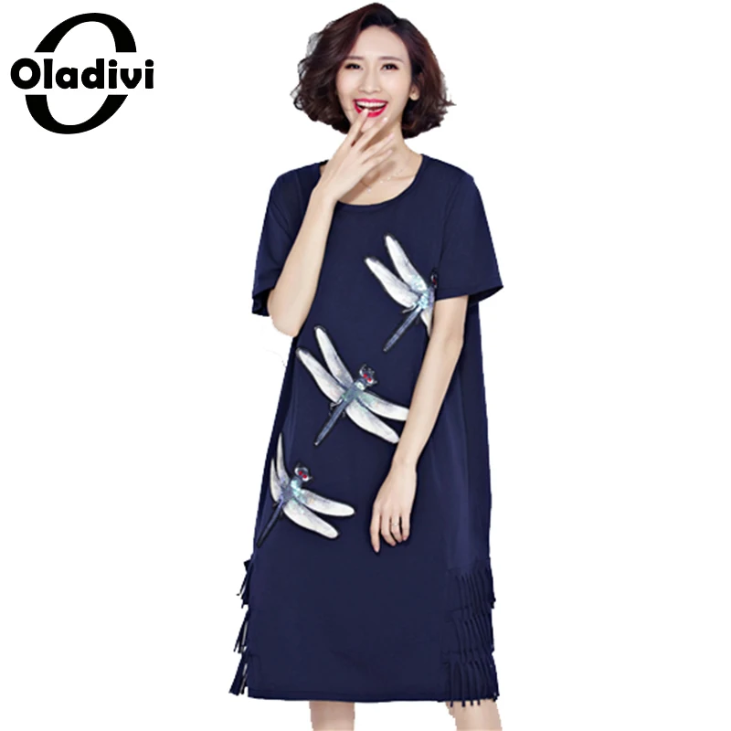 Buy Cheap Oladivi Plus Size Women Clothing Fashion Pattern Animal Printing Tassel Dress Summer Style Cotton Shirt Dresses Vestdio 2017 New