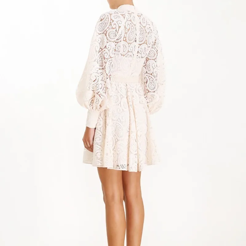 Ceny TWOTWINSTYLE lato drążą kobiety sukienka stanąć kołnierz latarnia rękawem wysokiej gorset Mini sukienki kobiet mody 2019 nowy