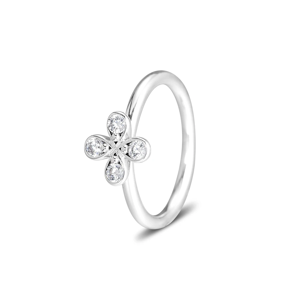 

CKK 925 Sterling Silver Rings Four-Petal Flower For Women Original Fashion Jewelry Making Anniversary Gift