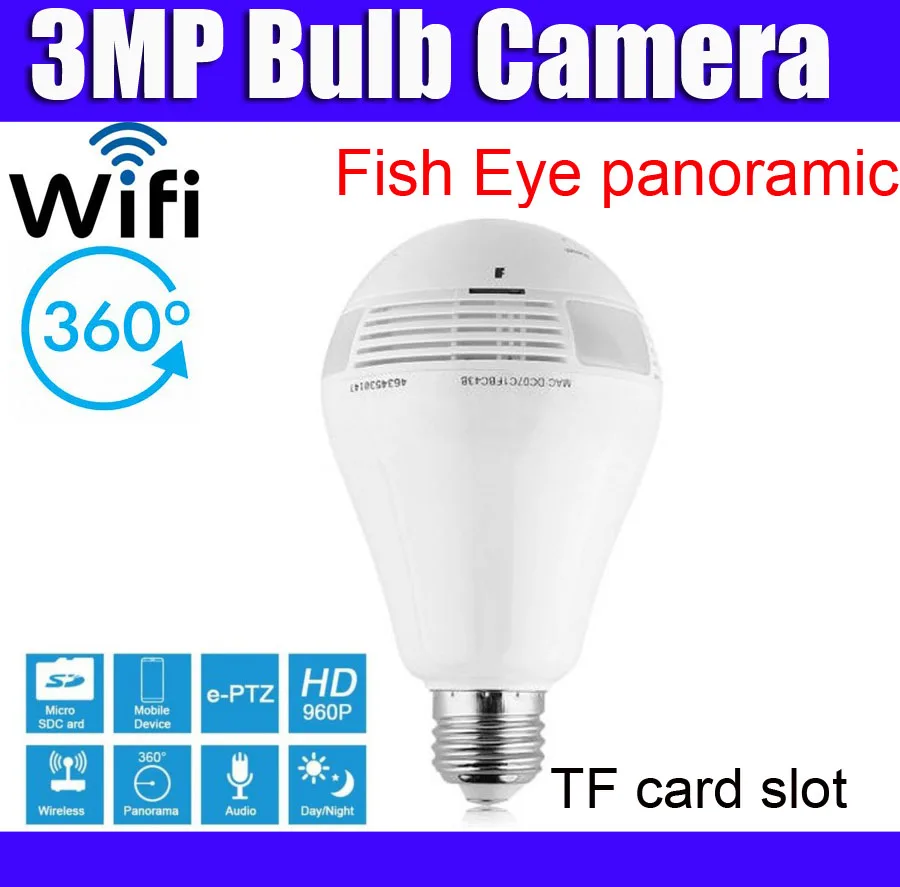 Fisheye WiFi IP Camera 3MP Wireless Panoramic 360 degrees IP light