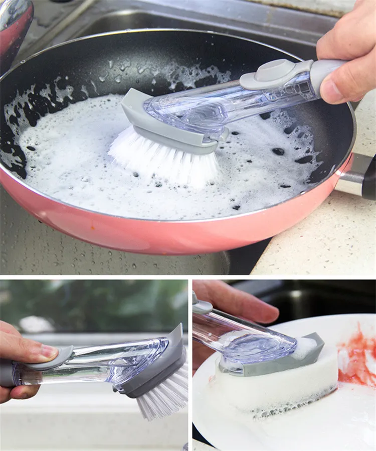 Кухонная Чистящая Щетка с 4 съемными щетками щетка для мытья посуды моющая губка с заправкой дозатор жидкого мыла инструмент для очистки
