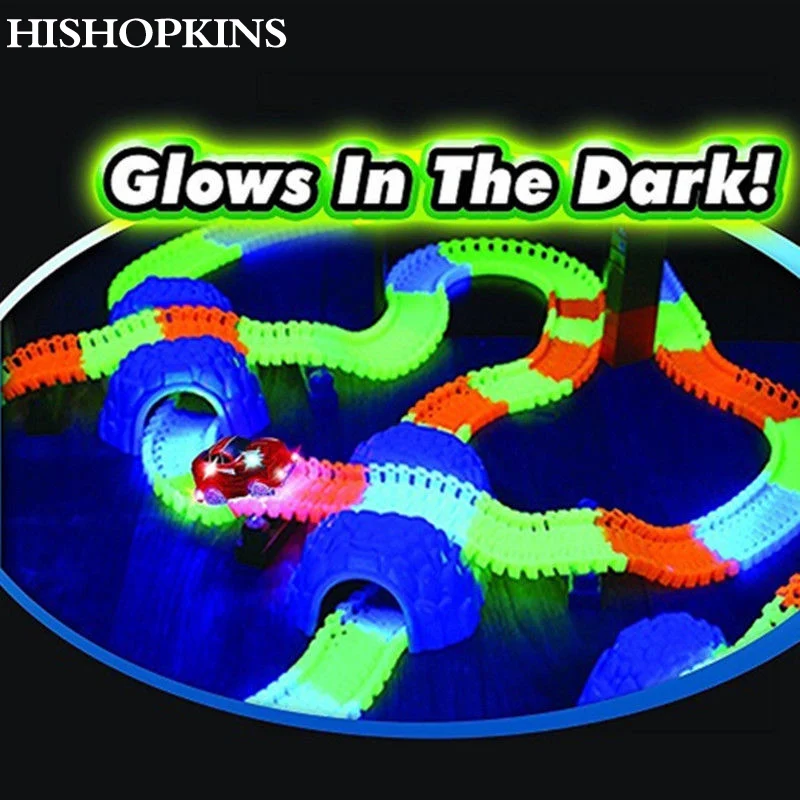 

2017 New Miraculous Glowing Race Track Bend Flex Flash in the Dark Assembly Car Toy 165/220/240/360pcs Glow Racing Track Set