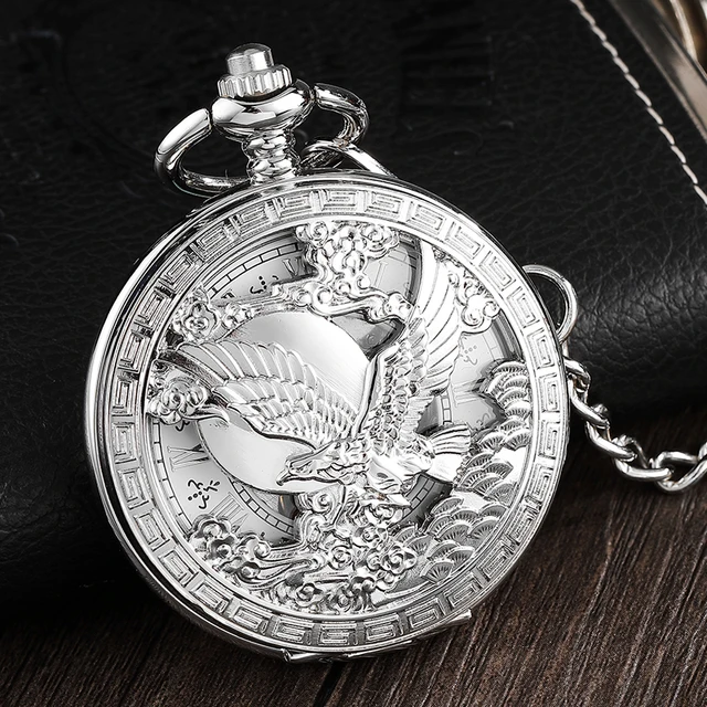 Luxury Silver Eagle Hand-wind Mechanical Pocket Watch Mens FOB Waist Chain Hollo Luxury Silver Eagle Hand-wind Mechanical Pocket Watch Mens FOB Waist Chain Hollo