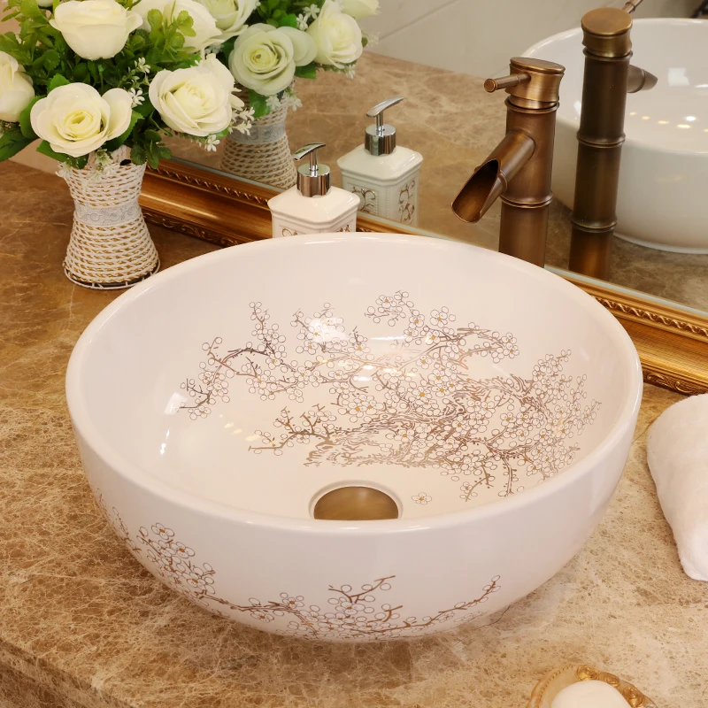 Europe Vintage Style Ceramic Art Basin Sinks Counter Top Wash Basin Bathroom Vessel Sinks vanities bathroom ceramic sinks (4)