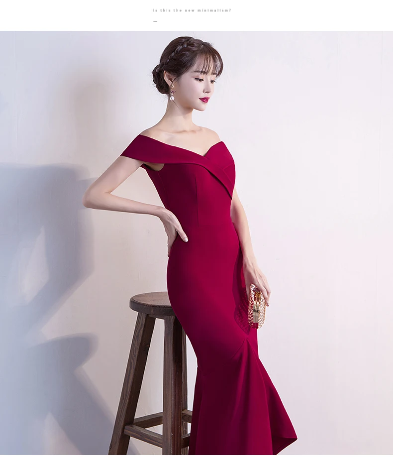  Dress Women Hot Sale Empire Vestidos Mujer Vestido  Festa And Summer Fishtail 2018 Slash-Neck Long Style Shoulder Sexy Party (2)