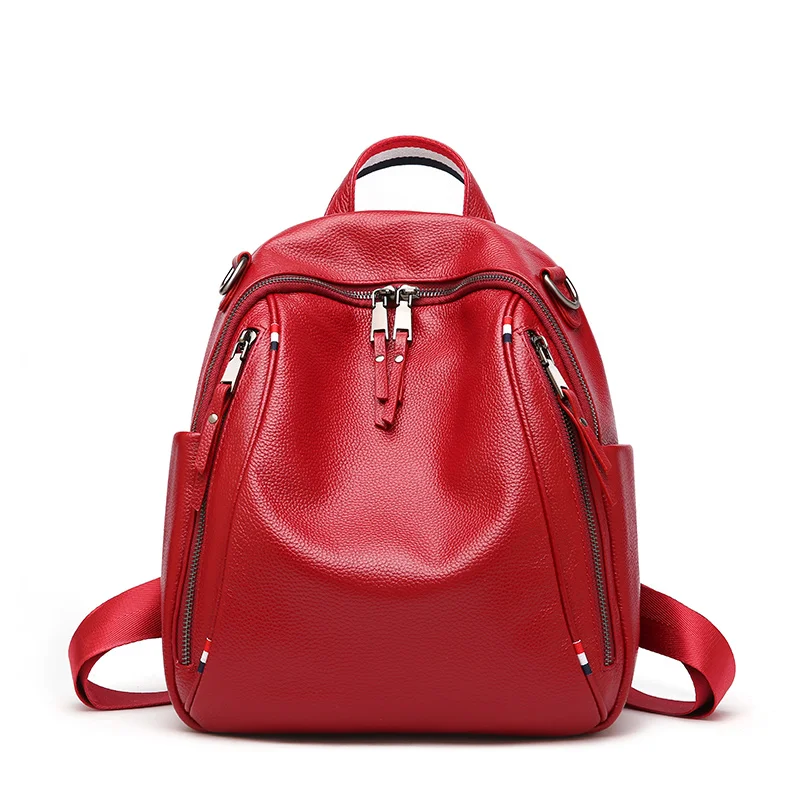 

LOEIL 2018 new shoulder bag British Van Ms. leather double zipper large capacity wild travel backpack soft leather
