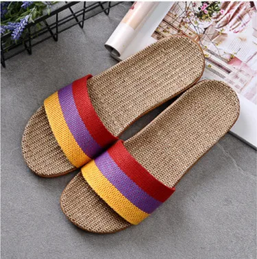 Suihyung Summer Flax Slippers Women Men Casual Linen Slides Multi-Style Non-Slip EVA Home Flip Flops Indoor Shoes Female Sandals 