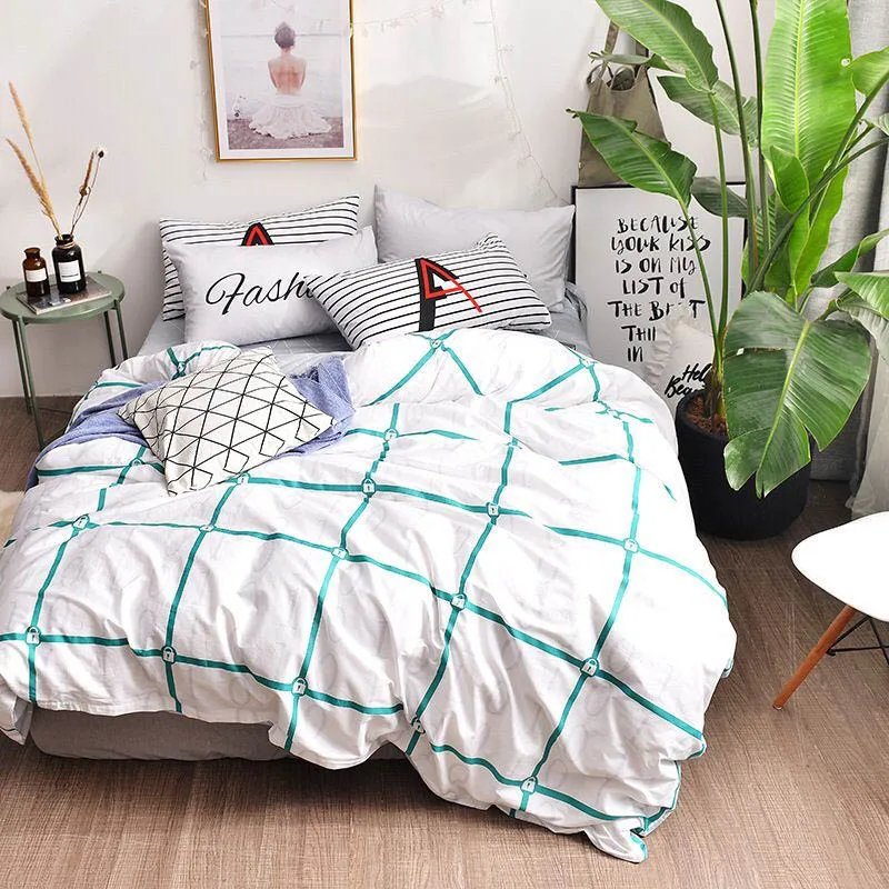 

New Style Soft Bedding Set Colorful Plaid Bedding Sets Duvet Cover Set Pillowcase Sheet 4pcs Twin/Queen/King Size TJ-40