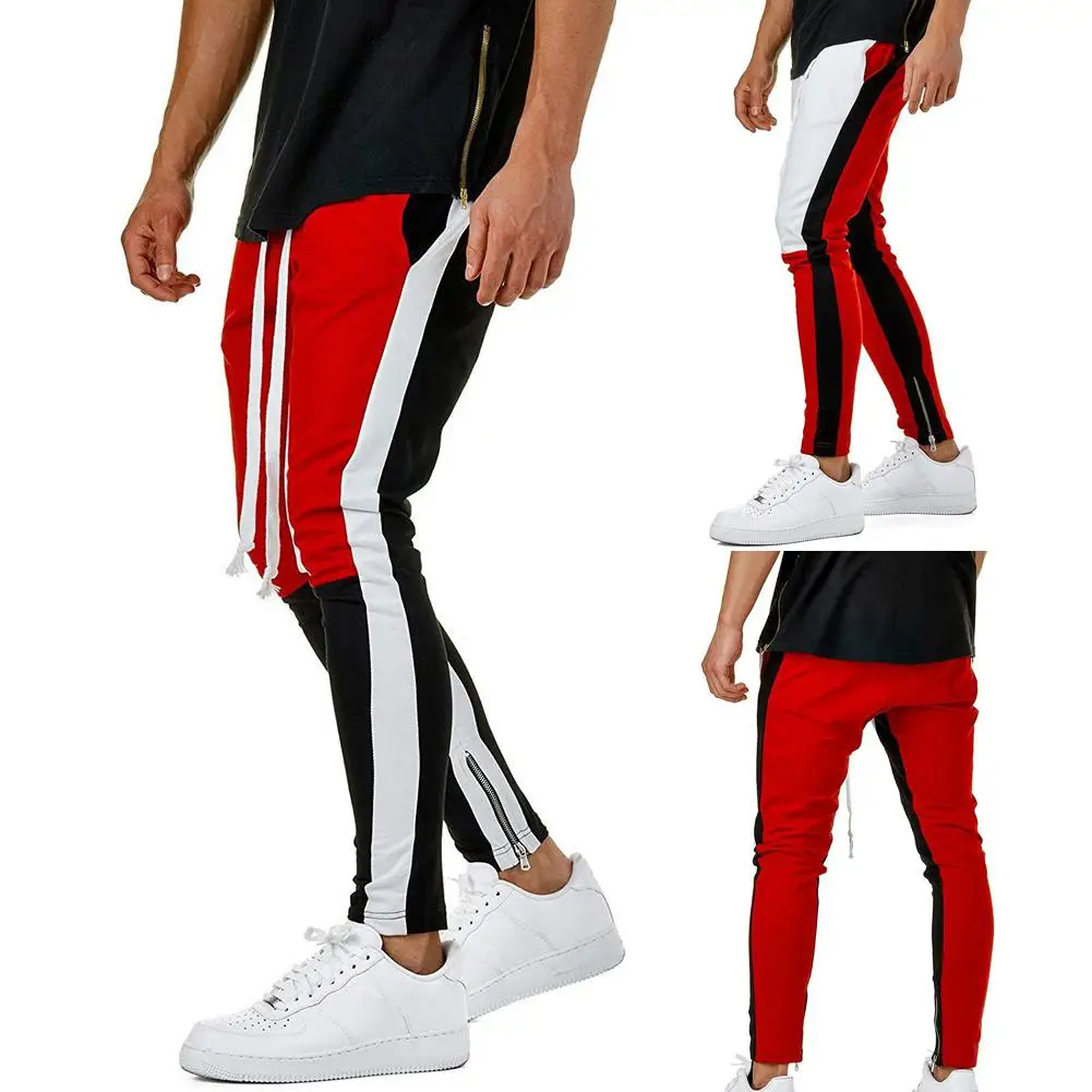 MISSKY Для мужчин хип-хоп Повседневное сбоку молния шнурок Цвет Блок спортивные штаны