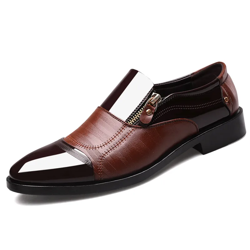 Chaussures Automne brown Respirant Faible Zip Robe Appartements Noir Bout Up Lace Talons bllack marron Homme Mâle Cuir D'affaires Formelle En Up Hommes Verni Pointu Lacets aqIgXqw