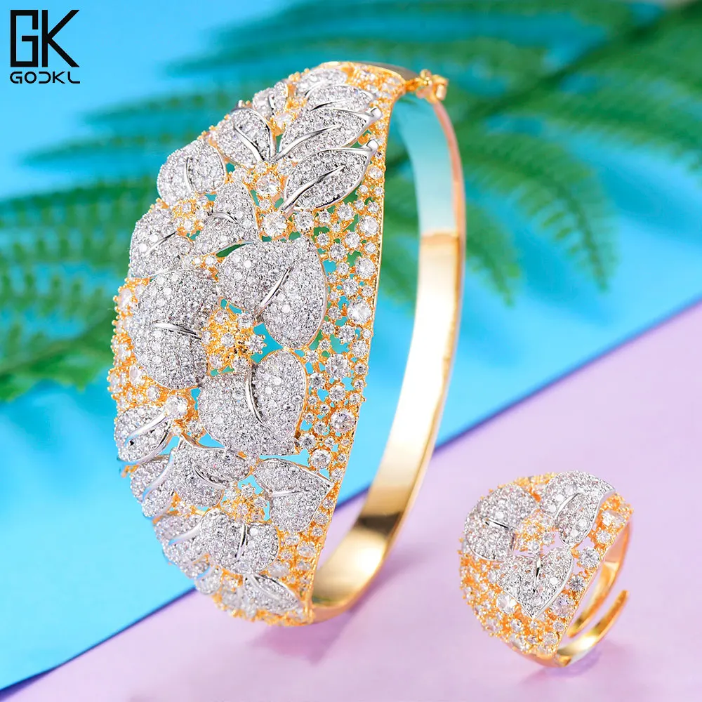 

GODKI Luxury Cubic Zircon Crystal CZ Jewelry Sets For Women Wedding African Bridal Bangle Ring Set aretes de mujer modernos 2018