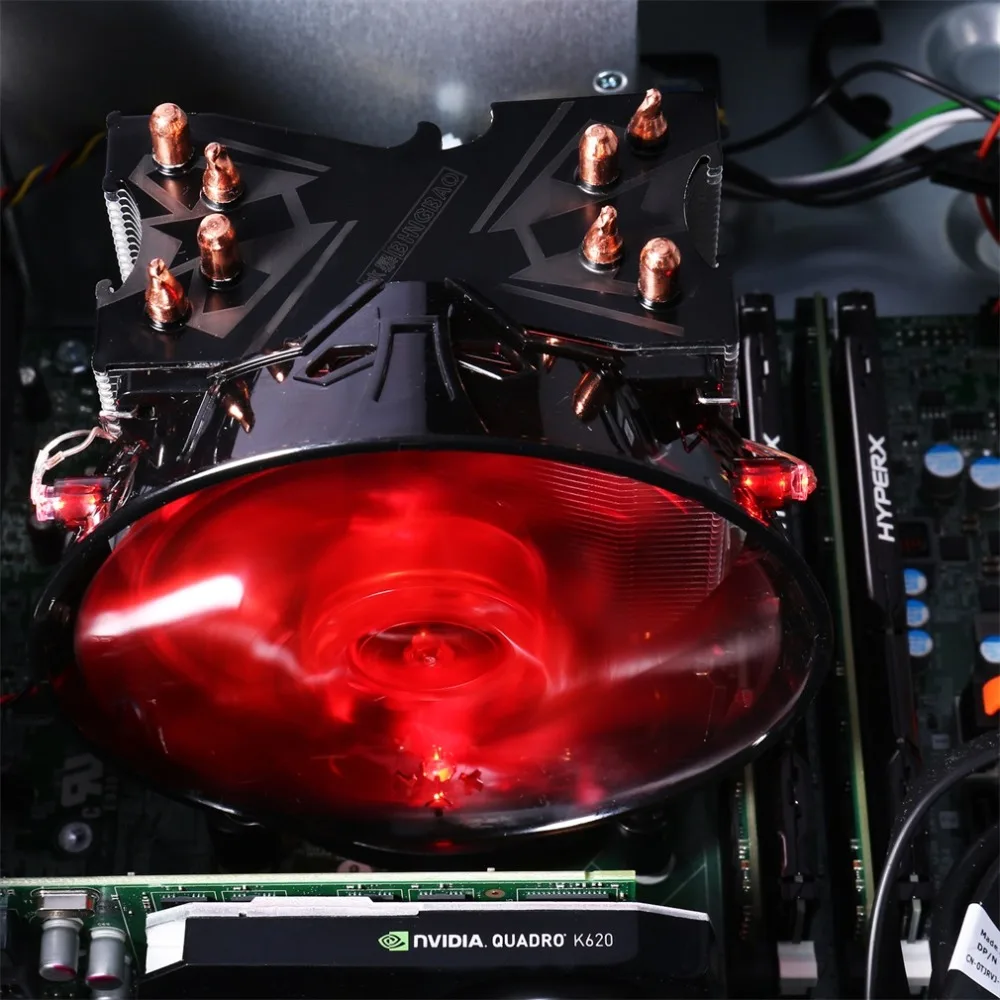 Красные и синие огни для Процессор кулер Медь Четыре тепловая трубка Процессор радиатор латунная башня Процессор вентилятор 400 для INTEL 775/1155/1156/1151/1150/1366 AMD