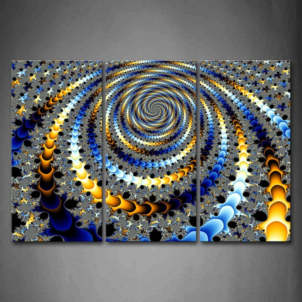 

Framed Wall Art Pictures Fractal Blue Black Spiral Canvas Print Abstract Modern Poster With Wooden Frame For Living Room