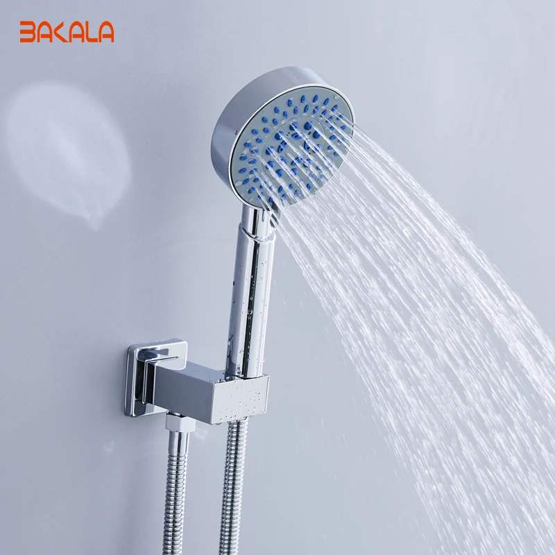 BAKALA Brass Round Chrome Hand Held Shower Head With Wall Connector &1