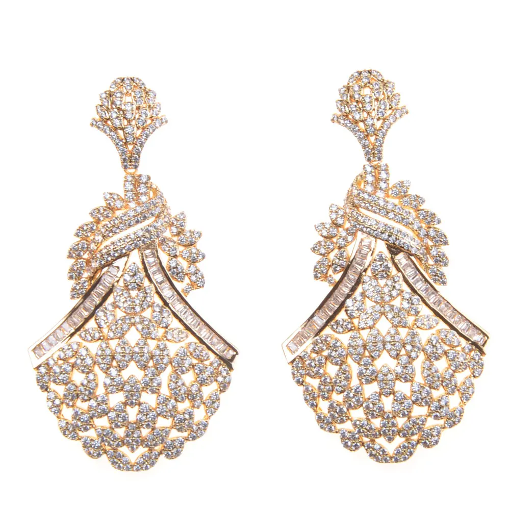 

SLJELY Long Luxury Trendy Palace Geometric Leaf Earrings Full Mirco Cubic Zirconium Naija Wedding Women Earring Fashion Jewelry