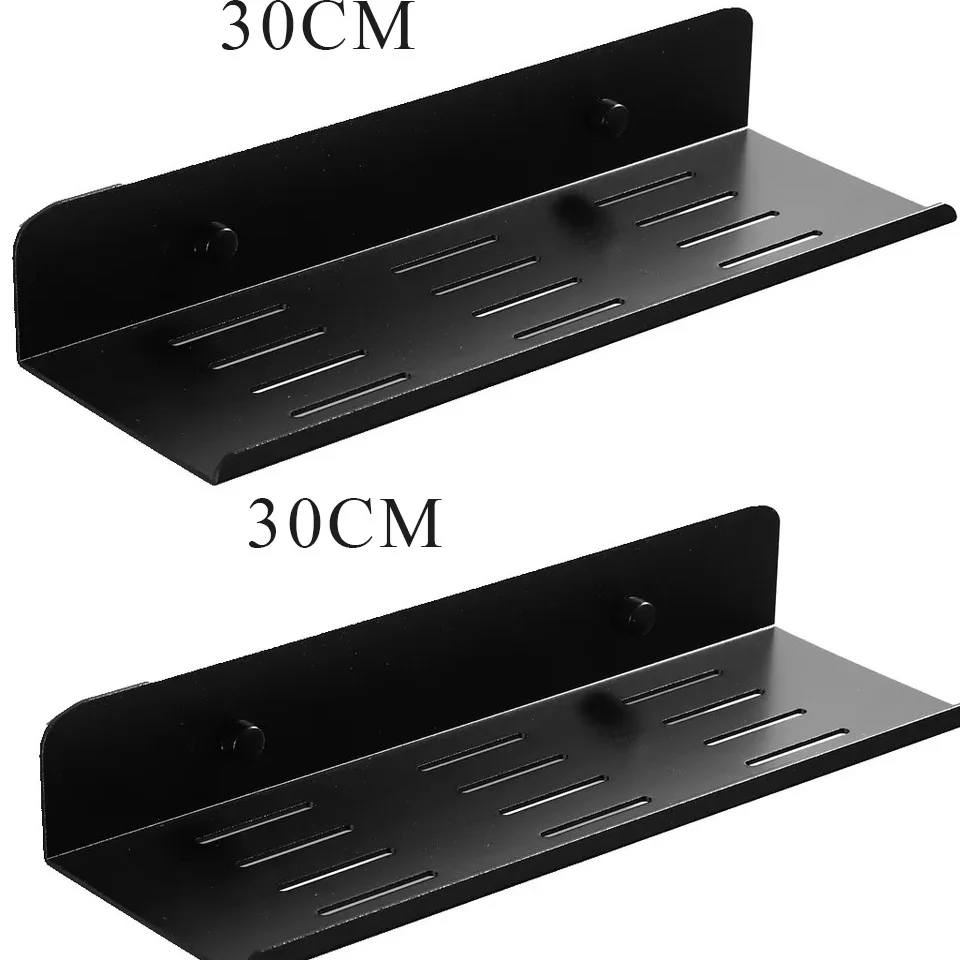 Black 30CM two piece Лак для ногтей, алюминий, черный, серебристый, полки для ванной комнаты на кухню стену полку, душ, твердая стойка, аксессуары для ванной комнаты, 20-60 см, длина C - Цвет: Black 30CM two piece