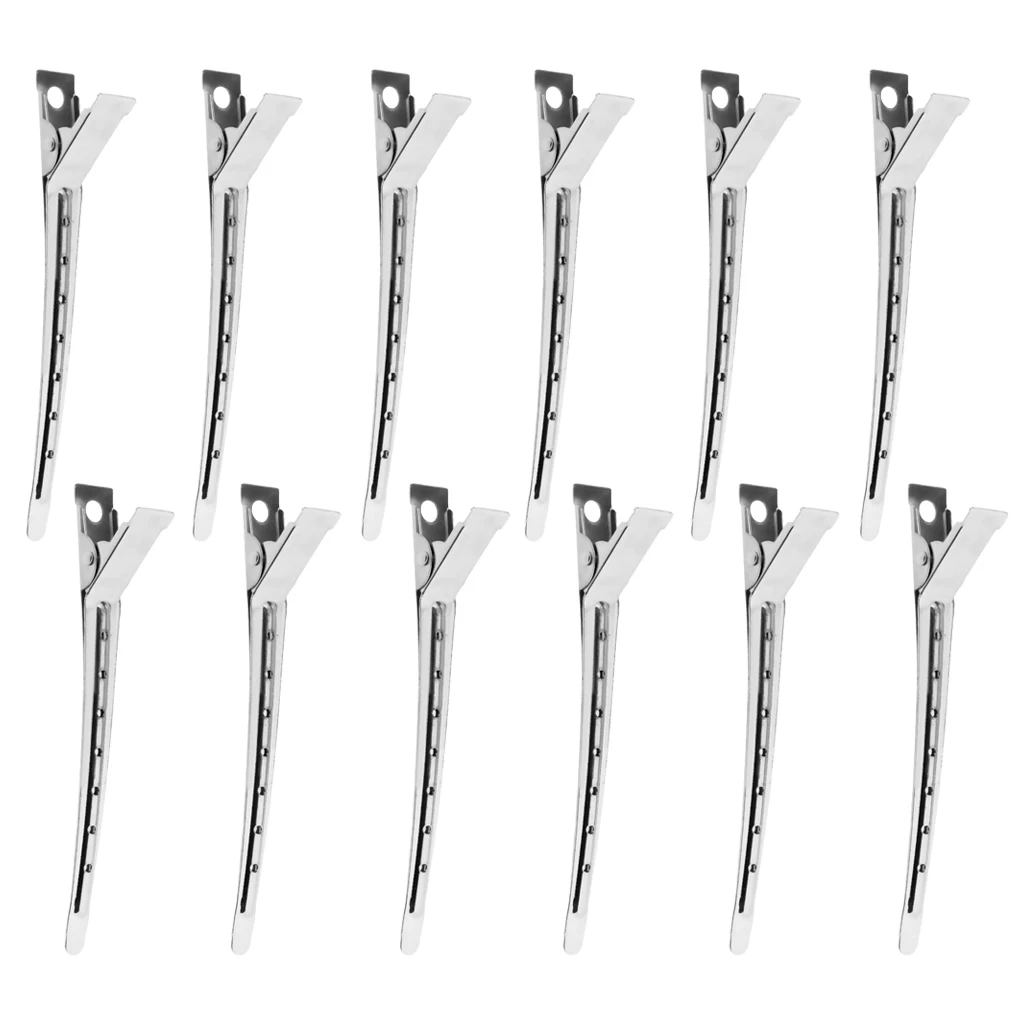 12Pcs Pro Stainless Steel Duck Teeth Hair Clips Clamps Hairdressing Salon Hair Grip Crocodile DIY Accessories Hairpins-Non-Slip