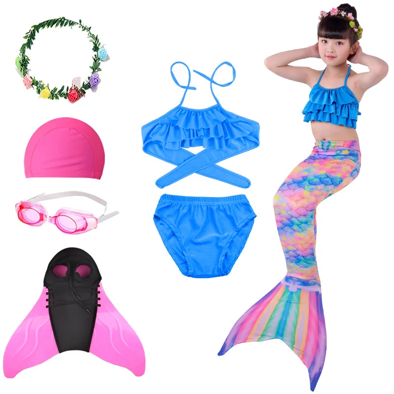 Детский купальник на Хэллоуин с хвостом русалки и флиппером, монокини, купальный костюм бикини, купальный костюм для девочек на праздник, платье с венком - Цвет: MRY-110-K