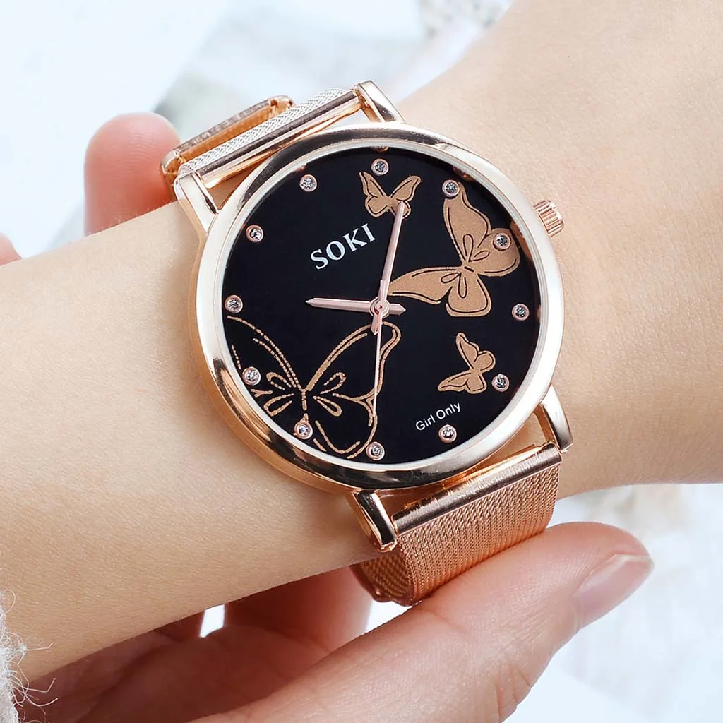 

SOKI Women's Fashion Casual Brand Watch Stainless Steel Mesh Belt Watch Simple Dial Quartz Wrist Watches reloj montre femme
