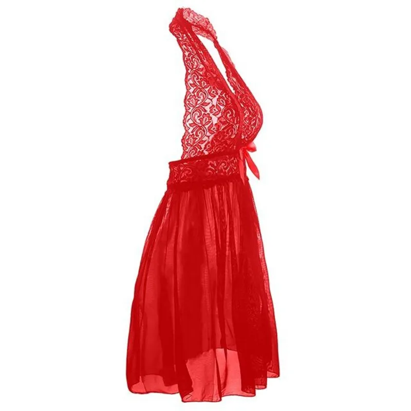 Размера плюс 5XL 6XL Для женщин сексуальное женское белье корсет с стринги комплект одежды из 2 предметов с лямкой на шее нижнее белье с низким вырезом на спине, платье+ стринги Перевозка груза падения - Цвет: Красный