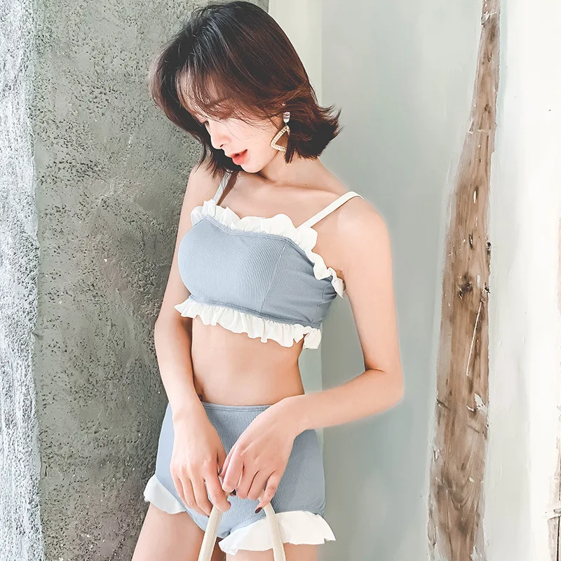 

Swimsuits Women Summer 2019 Rash Guard Swimsuit Swimwear Tankini Two Piece High Waist Sexy Push Up Bra Big Split Bubble Spandex