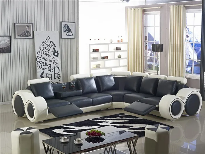 New Design Large Size L Shaped Recliner Sofa Made In Top Grain Large Size L Shaped Recliner Sofa