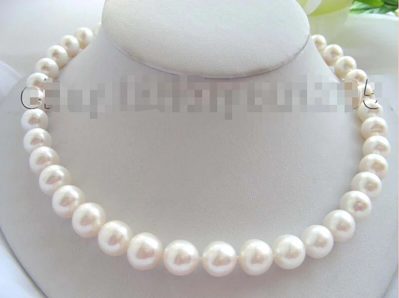 

FREE SHIPPING Genuine Natural 12mm Round White Pearl Necklace 925SC!