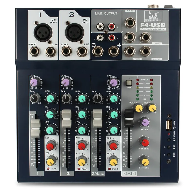 LEORY Mini 4 канальный DJ звуковой микшер контроллер со встроенным усилителем металлический DJ Mezclador USB DJ консоль для аудио караоке