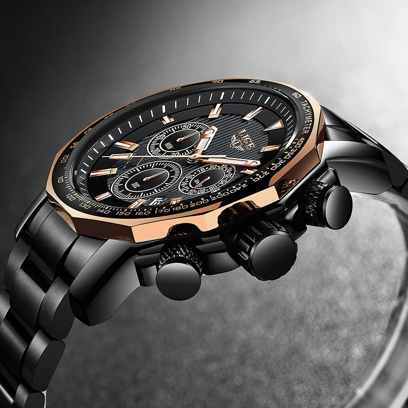 

2019 LIGE Mens Watches Top Brand Luxury Military Sport Watch Men Stainless Steel Quartz Watch Waterproof Clock Relogio Masculino
