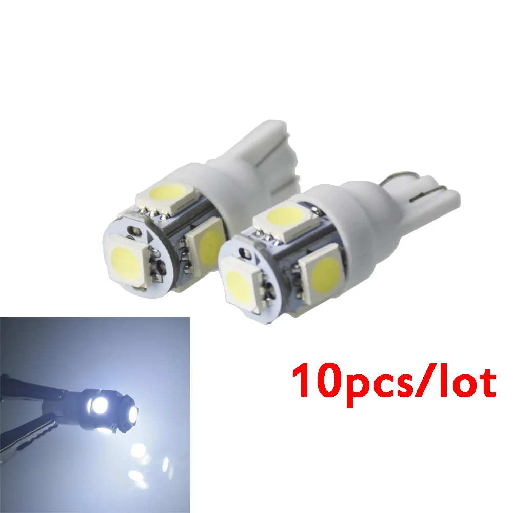 10 шт./лот Автомобильные светодиодные T10 5050 W5W 5 SMD 194 168 Белые Боковые клиновидные