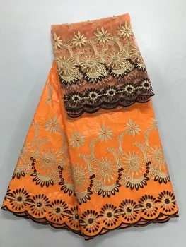 

orange lace embroidered fabric bazin riche fabric nigerian gele head tie net lace with beads woman blouse 2017 new 7yard/lot