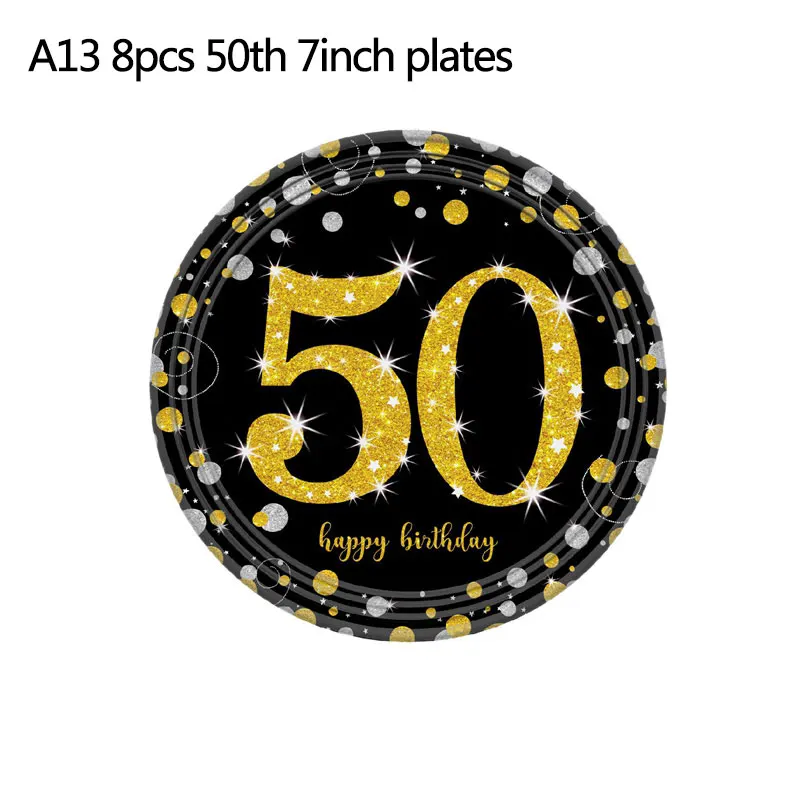 18/21/30/40/50/60th Happy Birhtday Party Tableware Sets Latex Air Confetti Balloon Plates Cups Napkin Tablecloth Supplies Decor - Цвет: A13 7inch plates