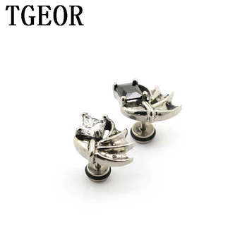 

free shipping NEW ARRIVAL illusion cheaters 20pcs 1.2*6*6/(14*16)mm Stainless Steel bat wing gem CZ zircon piercing fake plugs