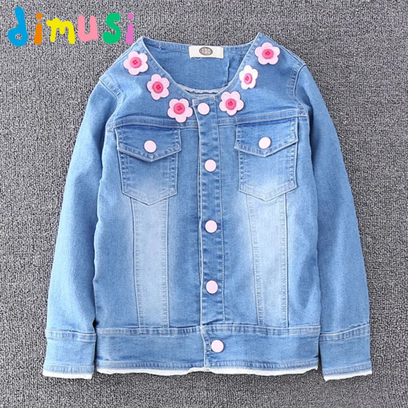  DIMUSI Girls Denim Jackets Baby Kids Flowers Embroidered Denim Coats Fashion Childrens Outwear Wind