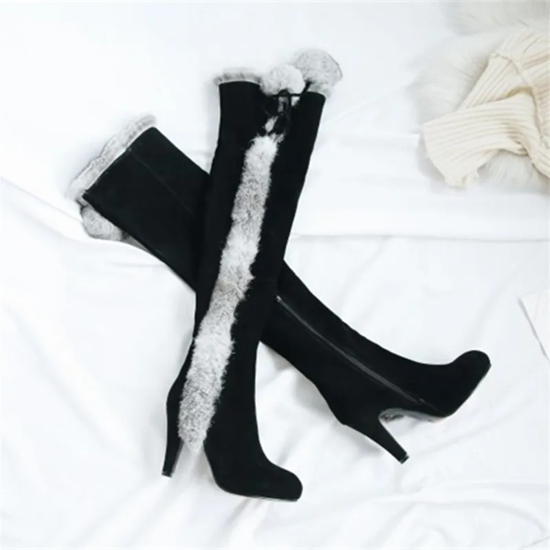 Dedo Zapatos Piel Alto Show Tacón Nieve Invierno Pelo Pie Encima Por Conejo 18aw Delgada As El Botas Rodilla La Gamuza Caballero Sexy Mujeres Del Puntiagudo De Las z6wFx5qS