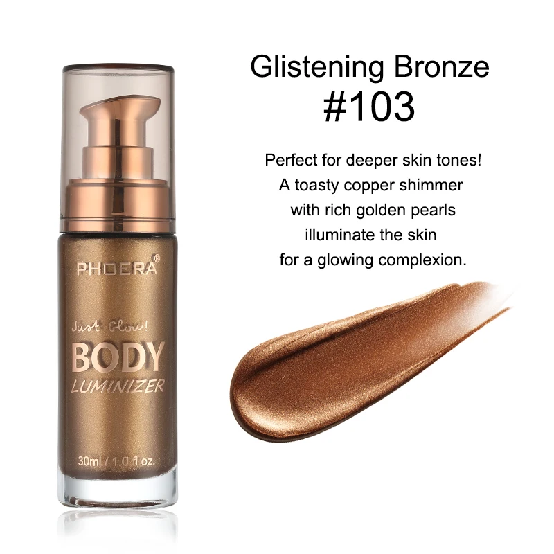 PHOERA Body Luminizer Highlighter Liquid Bronzers Illuminator Contouring Shimmer Copper Color Face Makeup Spray Glow Highlight