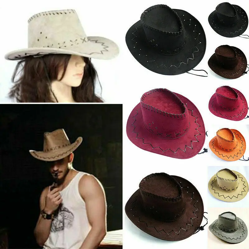 Новая мода женские мужские унисекс шляпы Дикого Запада Необычные ковбойские шляпы повседневные однотонные Модные западные головные уборы кепки