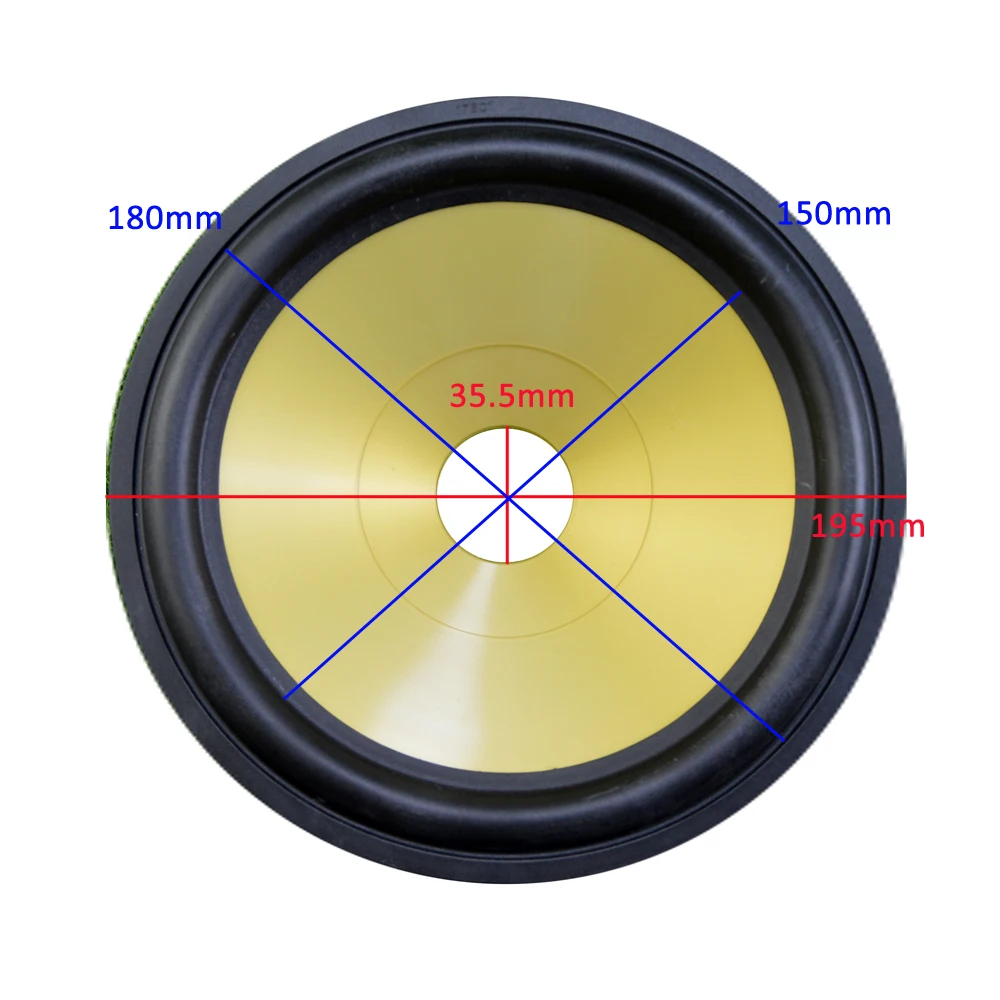 8 дюймов громкий Динамик Бумага конус(195 мм* 180 мм* 150 мм* 35,5 мм) 45 мм высота с PP резиновая динамик edge желтый НЧ-динамик Бумага конус