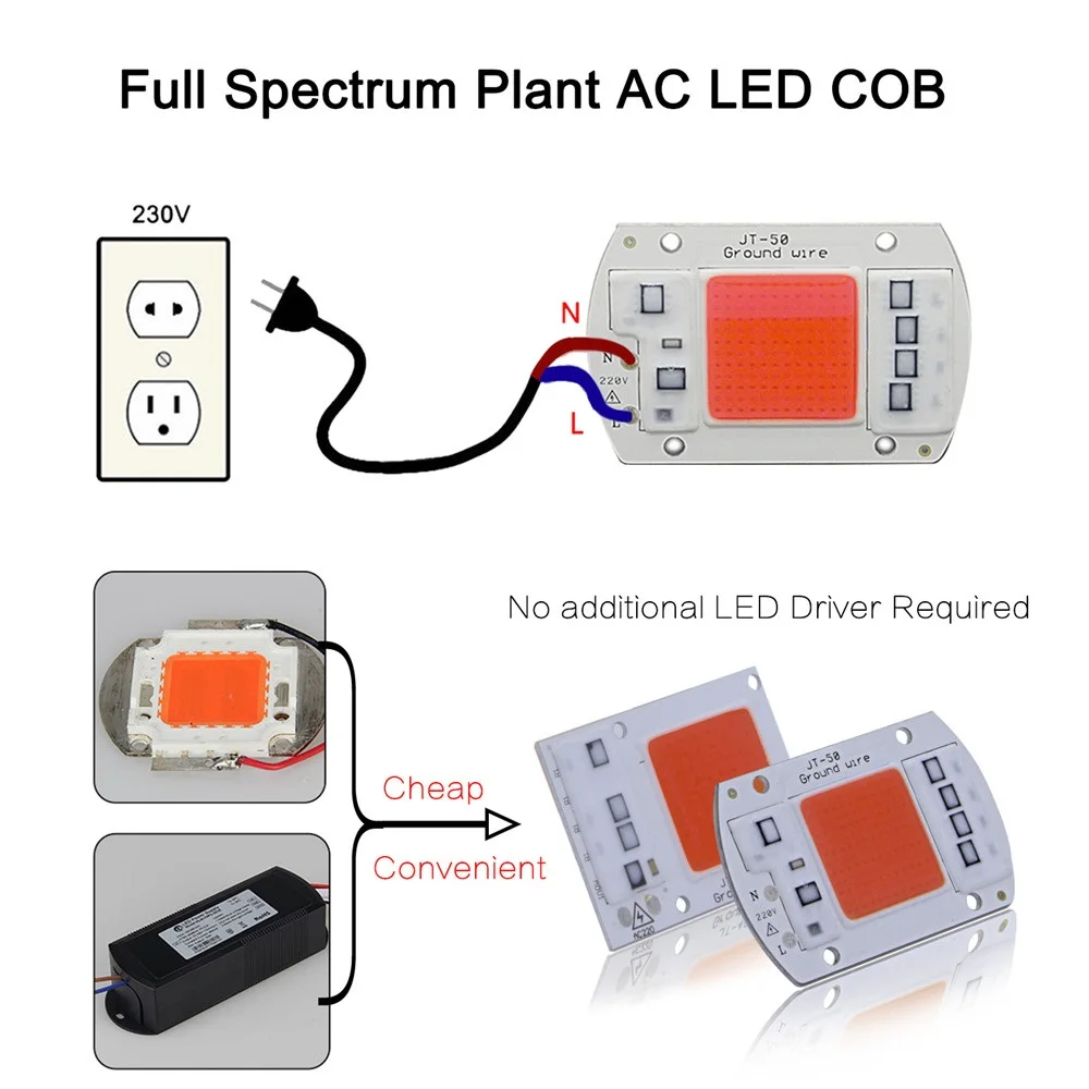 1 шт. светодиодный чип AC 220V 20w 30w 50w cob светодиодный grow светильник чип полный спектр 370nm-780nm для комнатных растений рост рассады и с цветочным узором